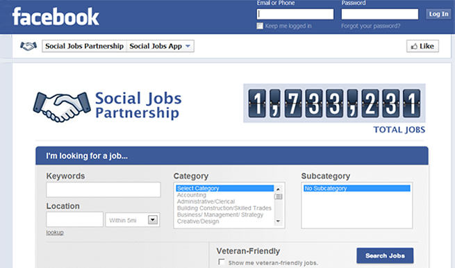 Aplicación en Facebook para encontrar trabajo